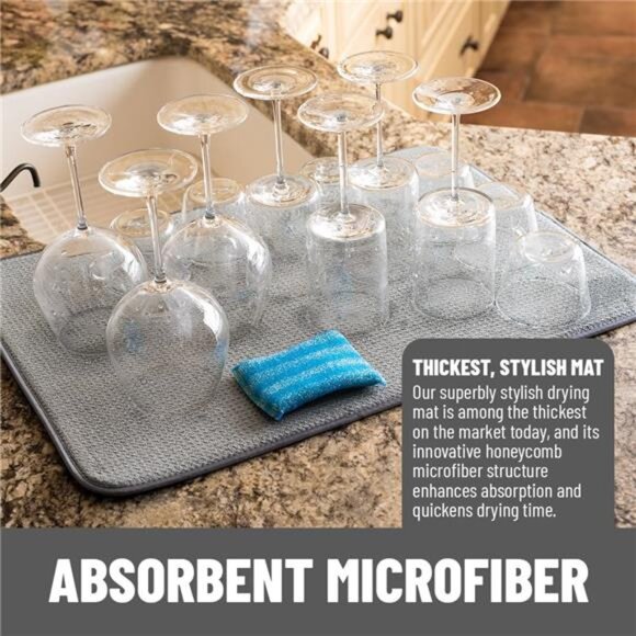 Dish Mat 24" x 17" (LARGEST MAT) Microfiber Dish Drying Mat - Picture 2 of 7